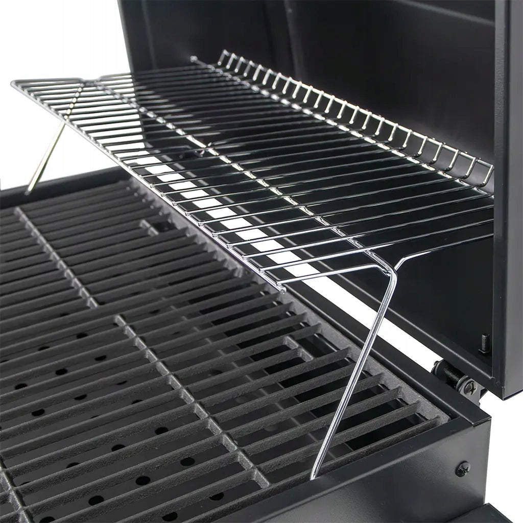 Suur süsi-grill, malmrest kaanega, reguleeritav termomeeter