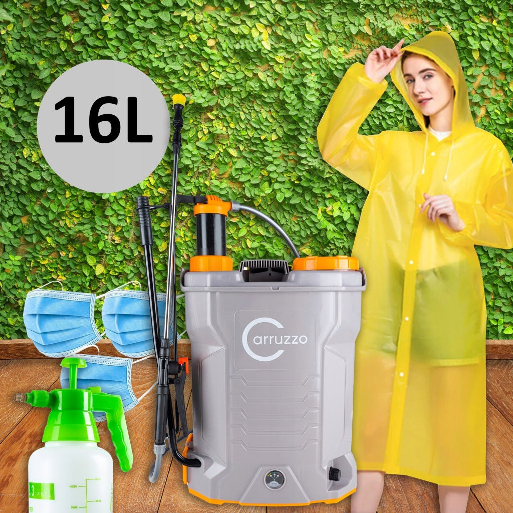 2 viename akumuliatorinis sodo purkštuvas su slėginiu purkštuvu, 16 l