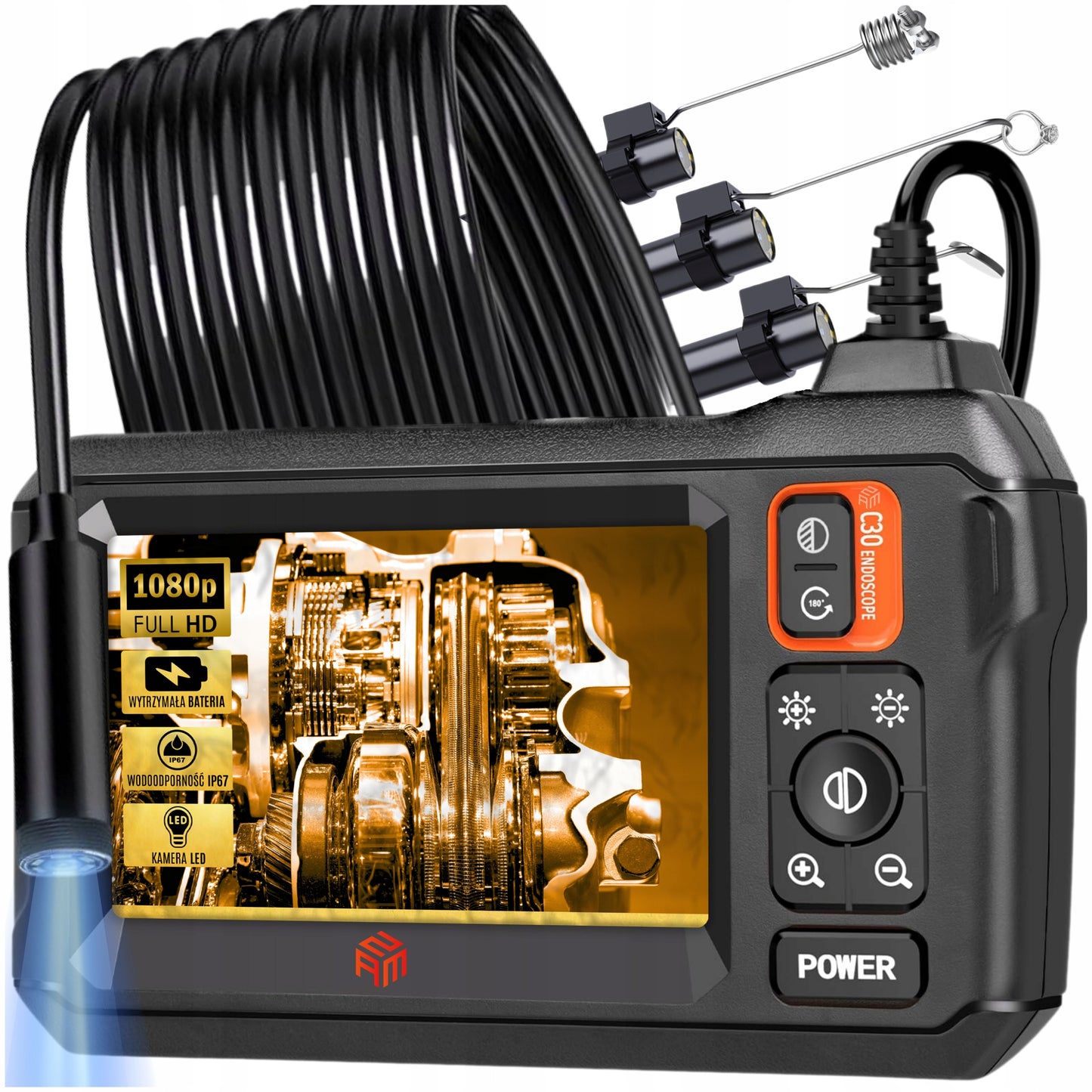 Endoskopiskā kamera ar ekrānu 5m | Full HD | IP67 | Cauruļu, kanalizācijas un auto diagnostikai