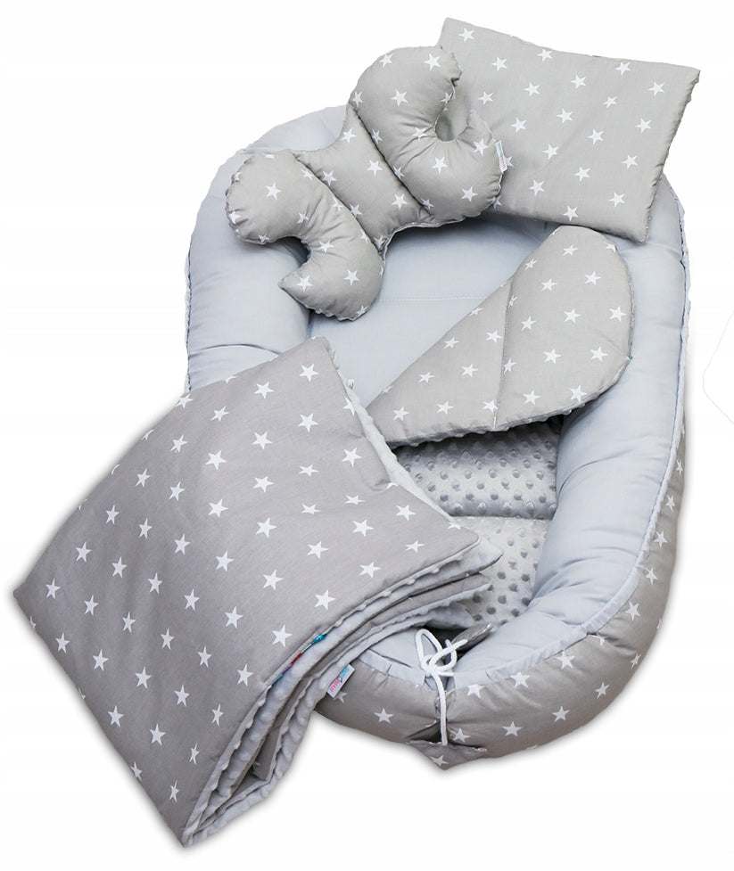 Bērnu ligzda-kokons "Minky" XXL komplekts "BabyMam", 7 daļas