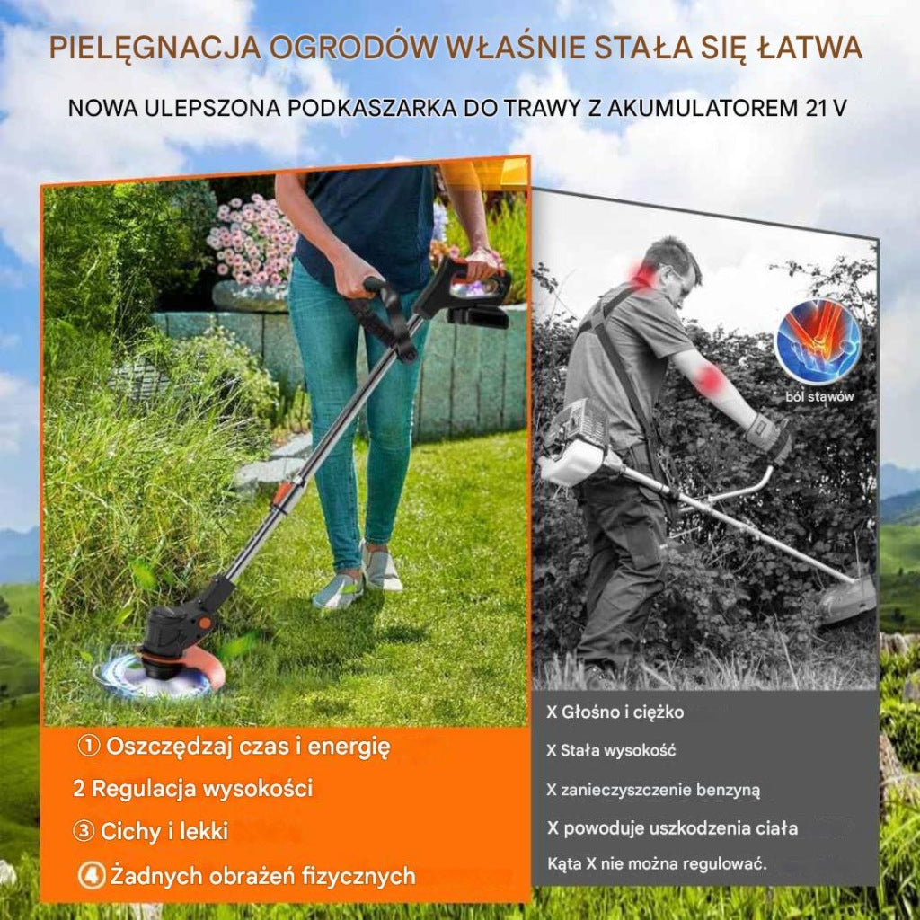 Trimeris Didelis belaidis žoliapjovės rinkinys su 2 x 21 V 2000 mAh baterijomis