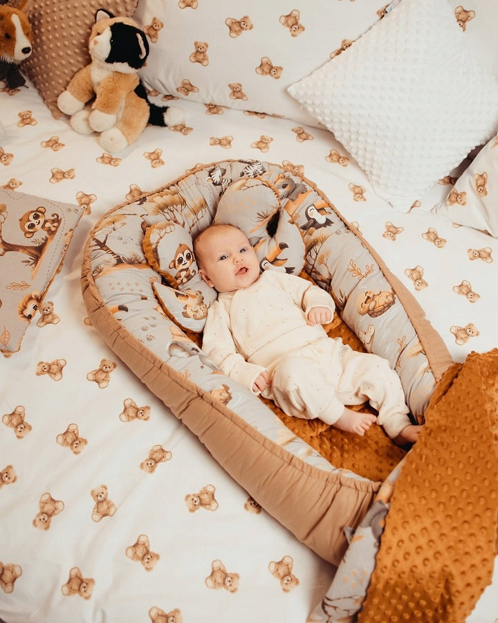Bērnu ligzda-kokons "Minky" XXL komplekts "BabyMam", 7 daļas