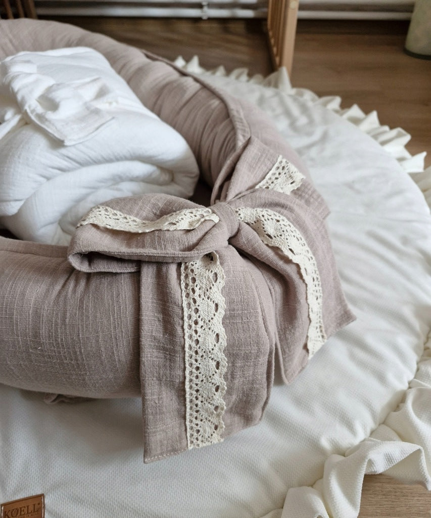 Muslīna jaundzimušā kokons ar lina struktūru, ELEGANT BEIGE