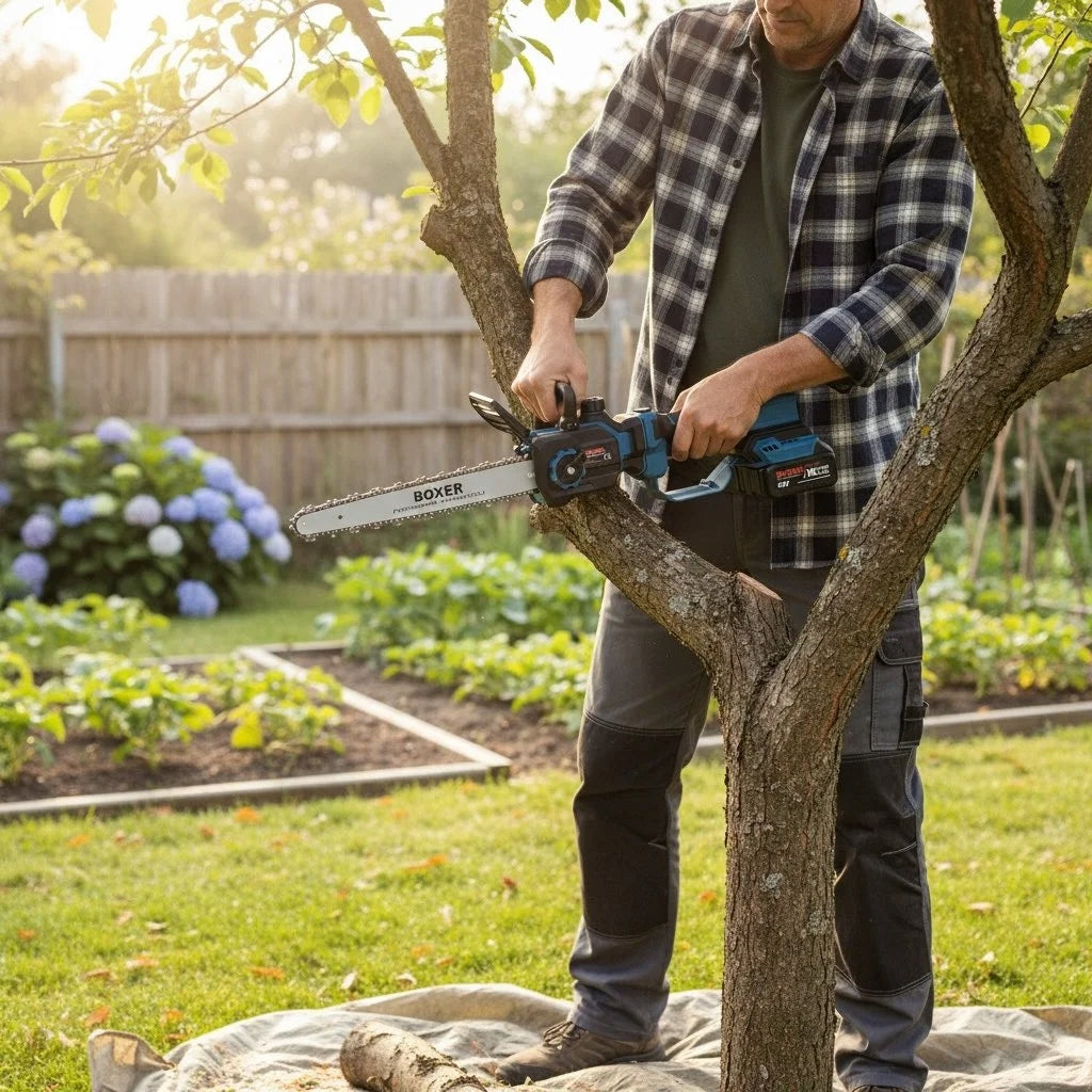 48VF 2x5Ah 12" akumuliatorinis grandininis pjūklas su teleskopu