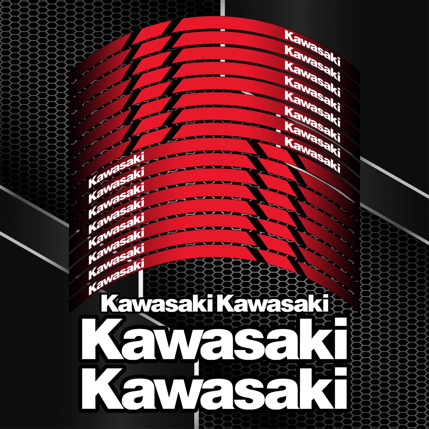 Kawasaki NINJA H2, Z, Versys ar KLX ratlankių lipdukai
