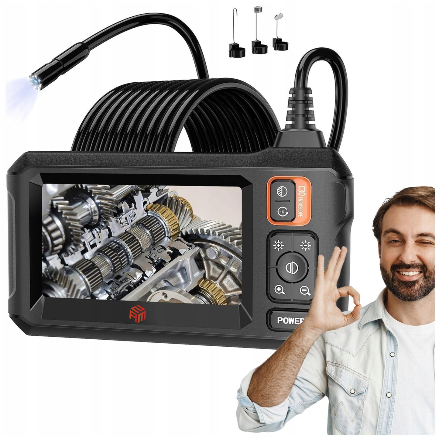 Endoskopiskā kamera ar ekrānu 5m | Full HD | IP67 | Cauruļu, kanalizācijas un auto diagnostikai
