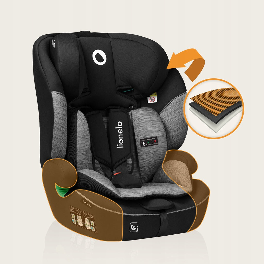 Autosēdeklis 76-150 cm, Melns, 9-36 kg, Lionelo LEVI I-SIZE