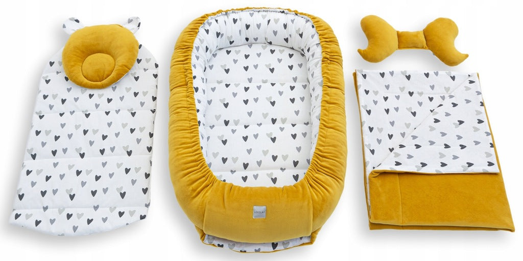 Baby Cocoon Premium 2in1 medvilnės/veliūro antklodės, čiužinio ir 2 pagalvių rinkinys