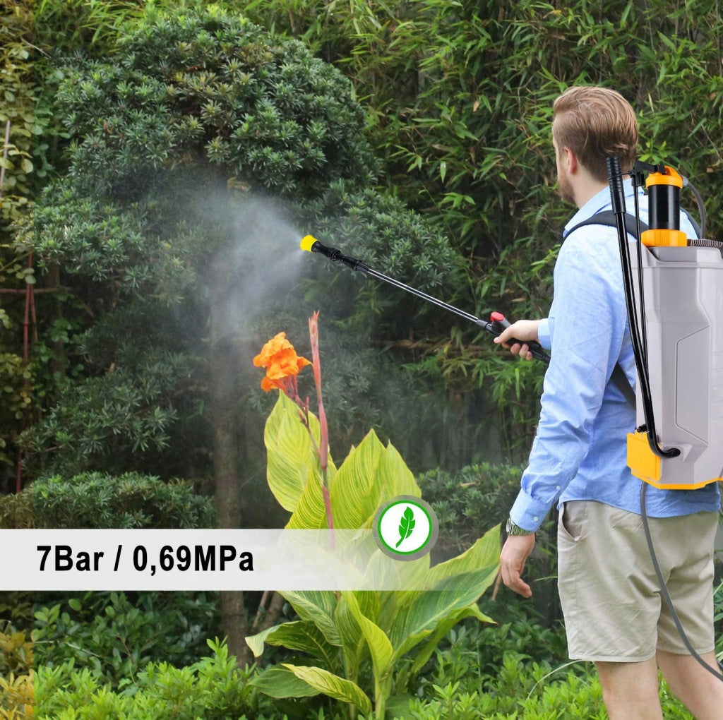 16L kuprinės tipo purkštuvas su elektriniu akumuliatoriaus slėgio reguliuojamais purkštukais