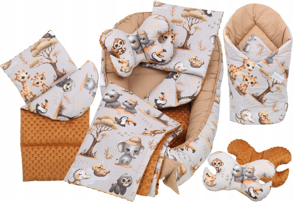 Bērnu ligzda-kokons "Minky" XXL komplekts "BabyMam", 7 daļas