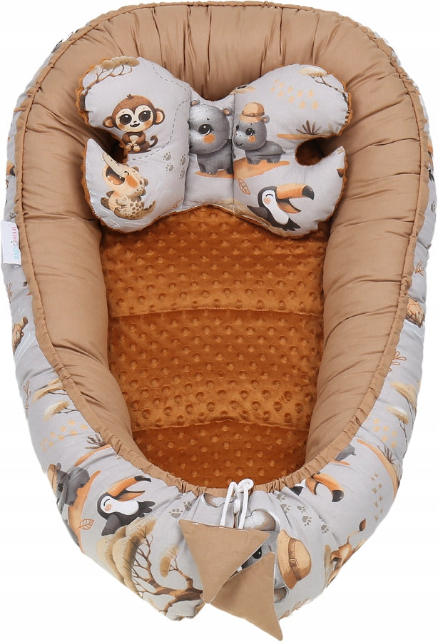 Bērnu ligzda-kokons "Minky" XXL komplekts "BabyMam", 7 daļas