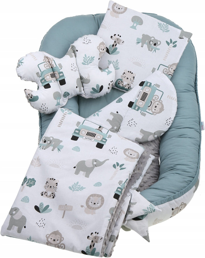 Bērnu ligzda-kokons "Minky" XXL komplekts "BabyMam", 7 daļas