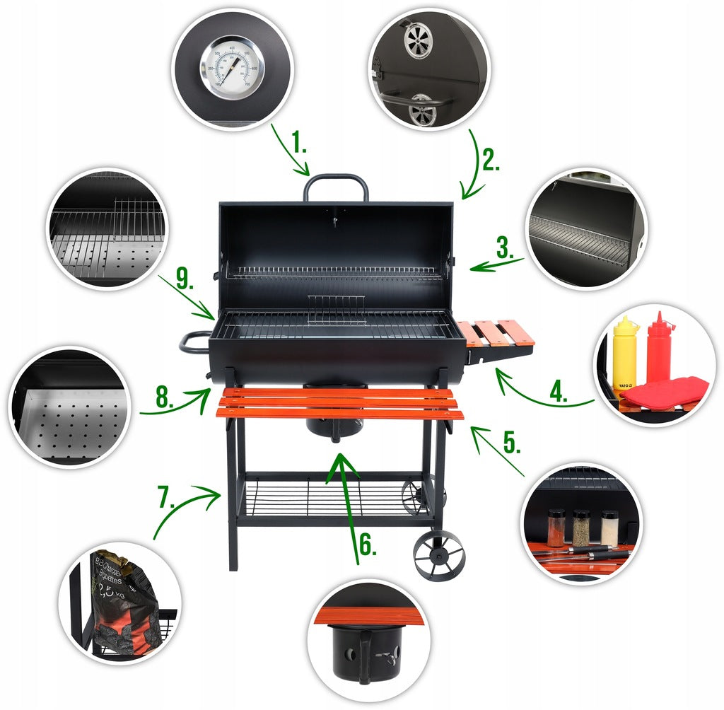 Aia söegrill ratastel, riiulid