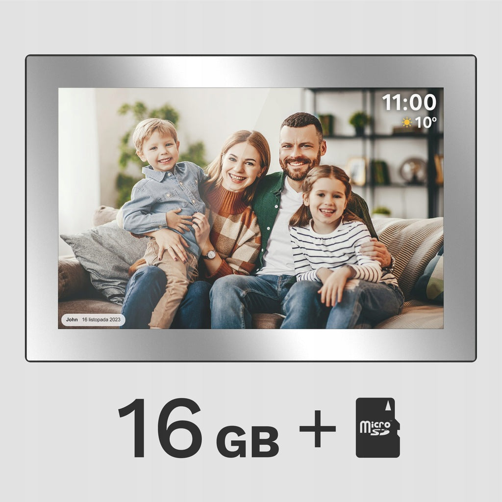 skaitmeninis nuotraukų rėmelis 10,1 colio sidabrinis jutiklinis ekranas su „Wi-Fi“