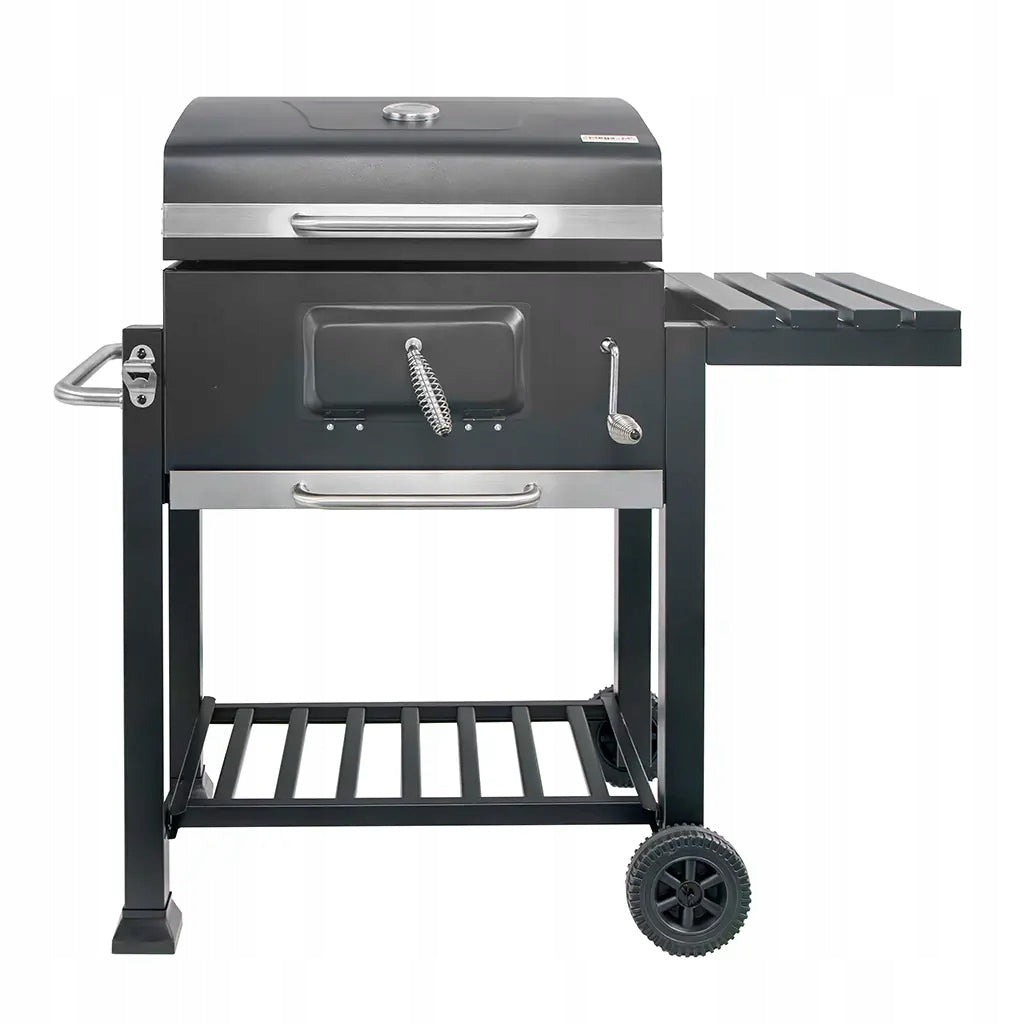 Suur süsi-grill, malmrest kaanega, reguleeritav termomeeter