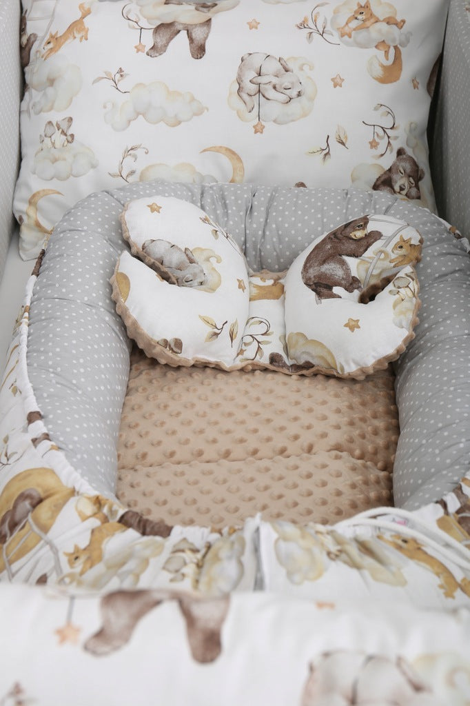 Kūdikių kokonų lizdelis „Minky“ rinkinys XXL „BabyMam“ 7 dalys