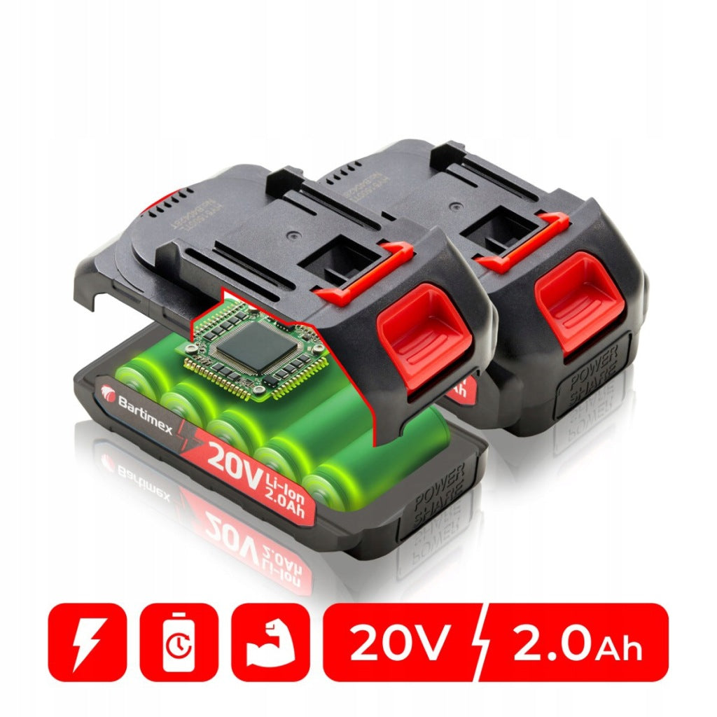 Akumuliatorinis grandininis mini pjūklas 20 V 800 W, 2 x 2,0 Ah