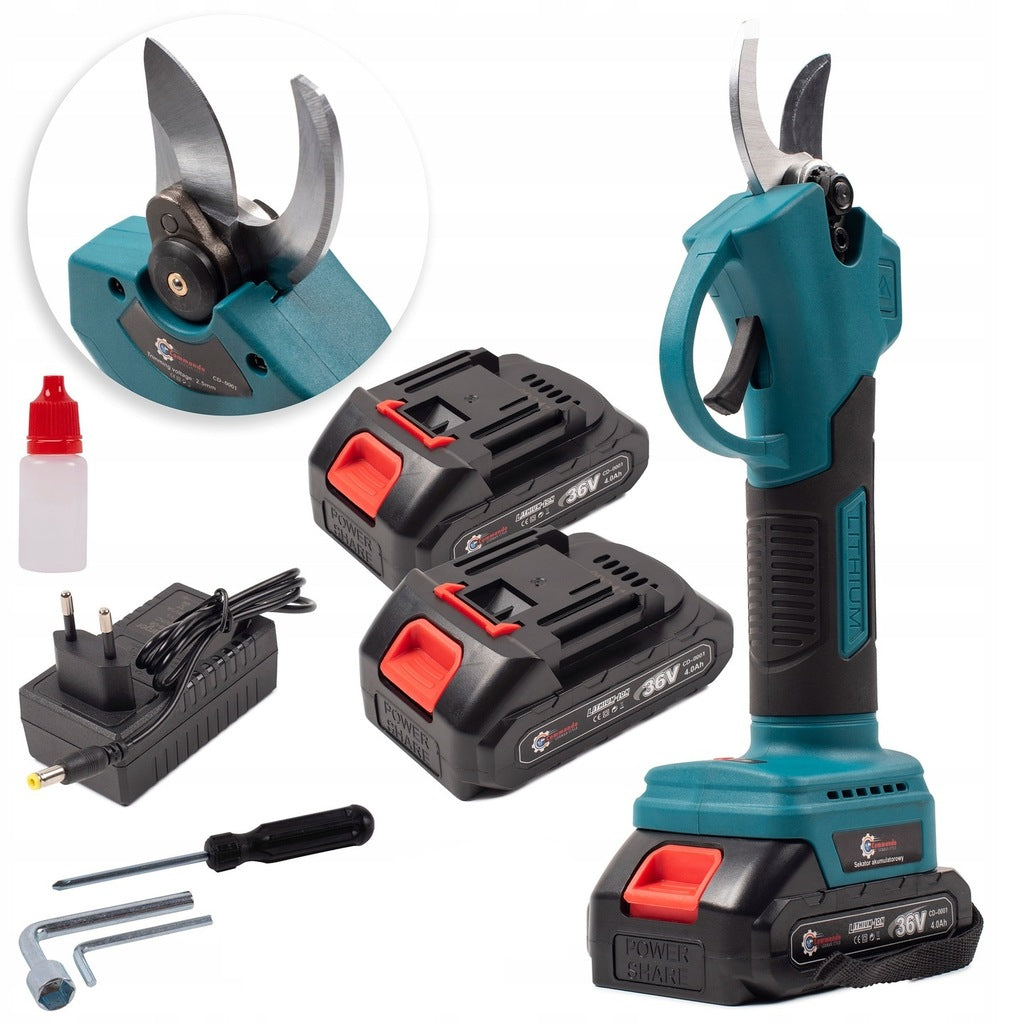 15 cm pjūklo rinkinys + genėjimo žirklės + akumuliatorinė teleskopinė ranka 4 m, 2 akumuliatoriai