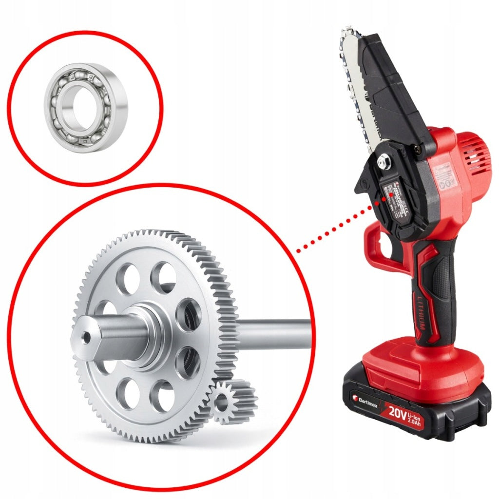 Akumuliatorinis grandininis mini pjūklas 20 V 800 W, 2 x 2,0 Ah