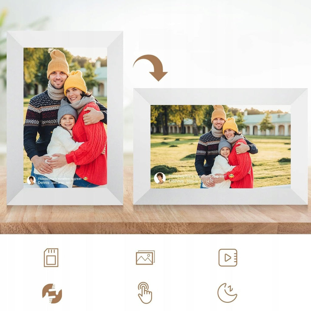 Digitālais foto rāmis, 10,1 collu IPS HD skārienekrāns ar automātisko pagriešanas funkciju