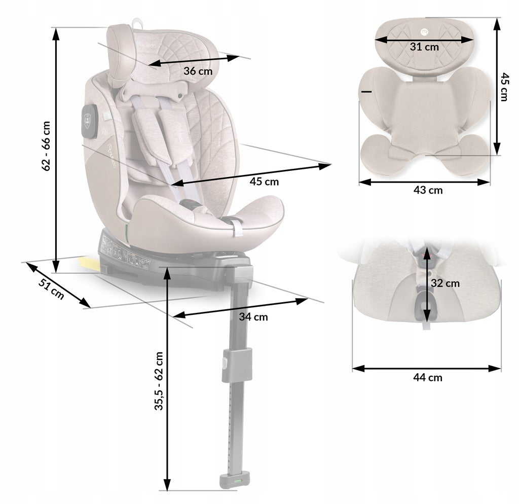 PASUKAMA AUTOMOBILINĖ KĖDUTĖ su KOJA 0-36KG ISOFIX NUKIDO I-SIZE 40-150cm