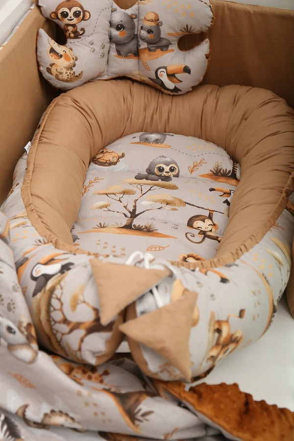 Bērnu ligzda-kokons "Minky" XXL komplekts "BabyMam", 7 daļas