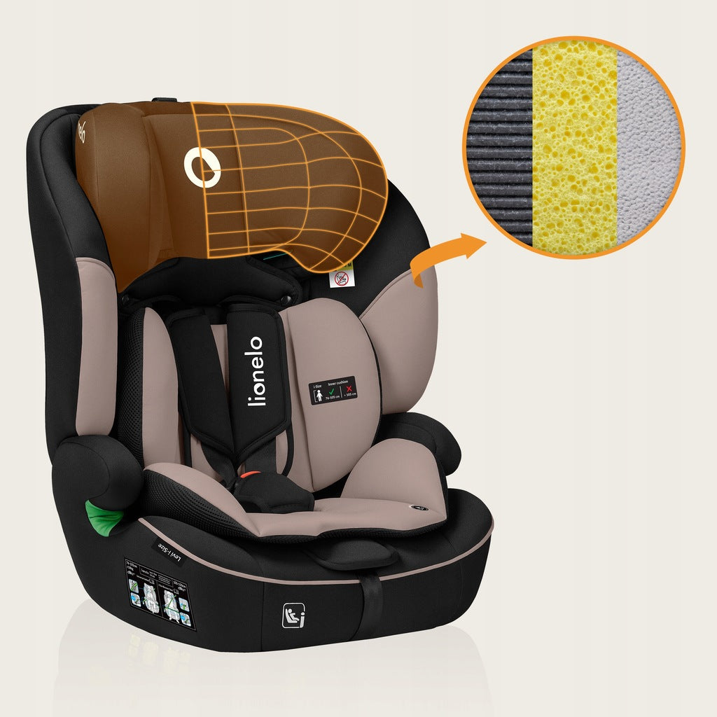 Automobilinė kėdutė 76-150 cm, pločio sėdynė 9-36 kg, Lionelo LEVI I-SIZE