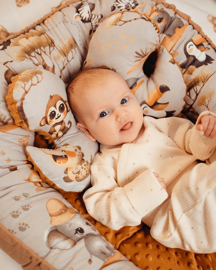 Bērnu ligzda-kokons "Minky" XXL komplekts "BabyMam", 7 daļas