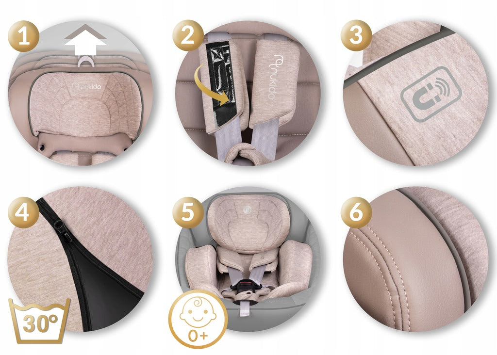 PASUKAMA AUTOMOBILINĖ KĖDUTĖ su KOJA 0-36KG ISOFIX NUKIDO I-SIZE 40-150cm