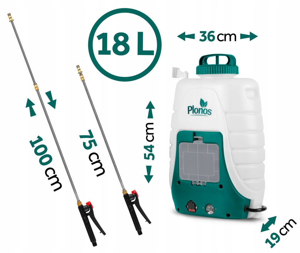 Akutoitel seljaskantav survepihusti, elektriline, 18 l, 100 cm pihusti