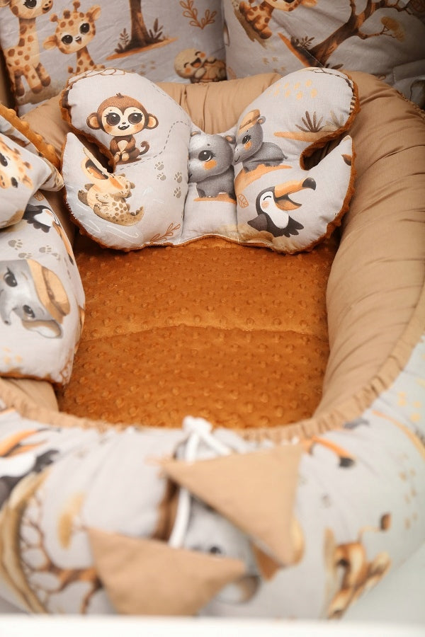 Bērnu ligzda-kokons "Minky" XXL komplekts "BabyMam", 7 daļas