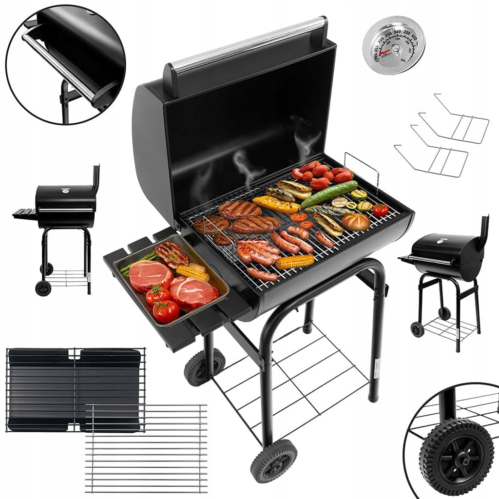 Aia söegrill kaane ja tünnikujulise korstnaga, 2 kroomitud resti