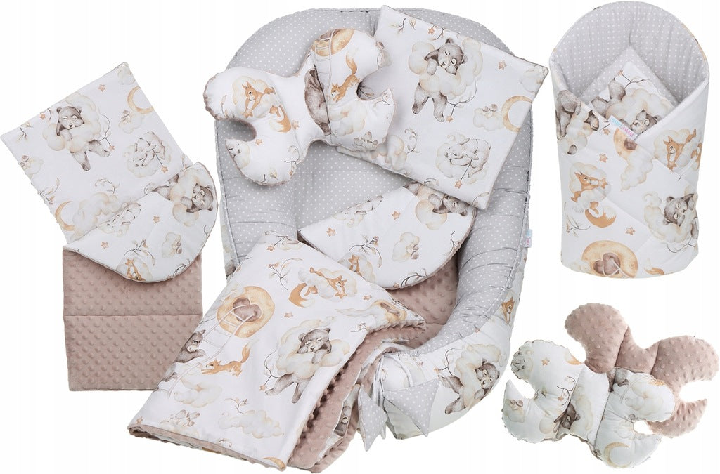Kūdikių kokonų lizdelis „Minky“ rinkinys XXL „BabyMam“ 7 dalys