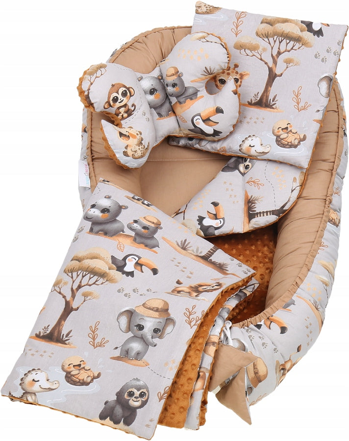 Bērnu ligzda-kokons "Minky" XXL komplekts "BabyMam", 7 daļas