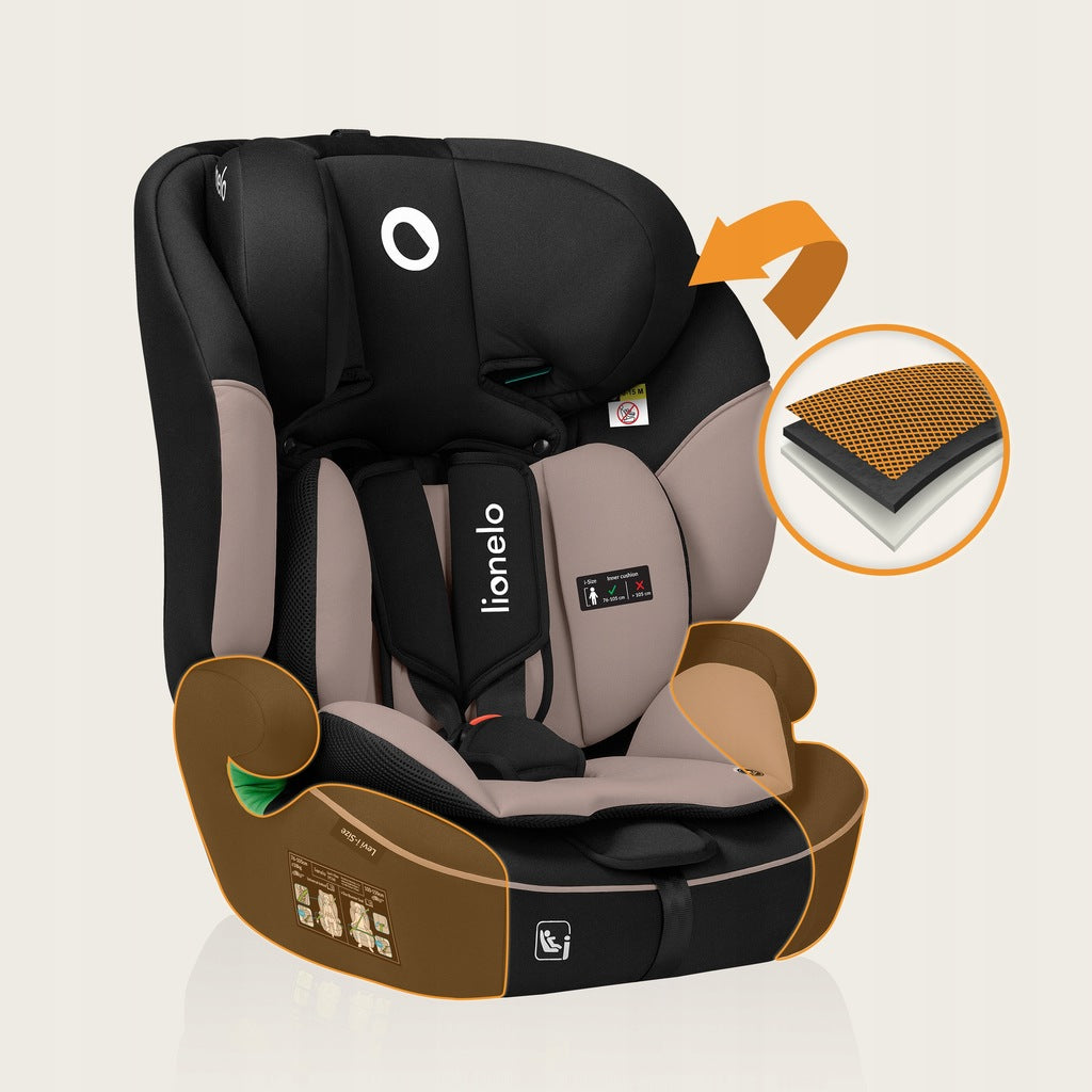 Automobilinė kėdutė 76-150 cm, pločio sėdynė 9-36 kg, Lionelo LEVI I-SIZE