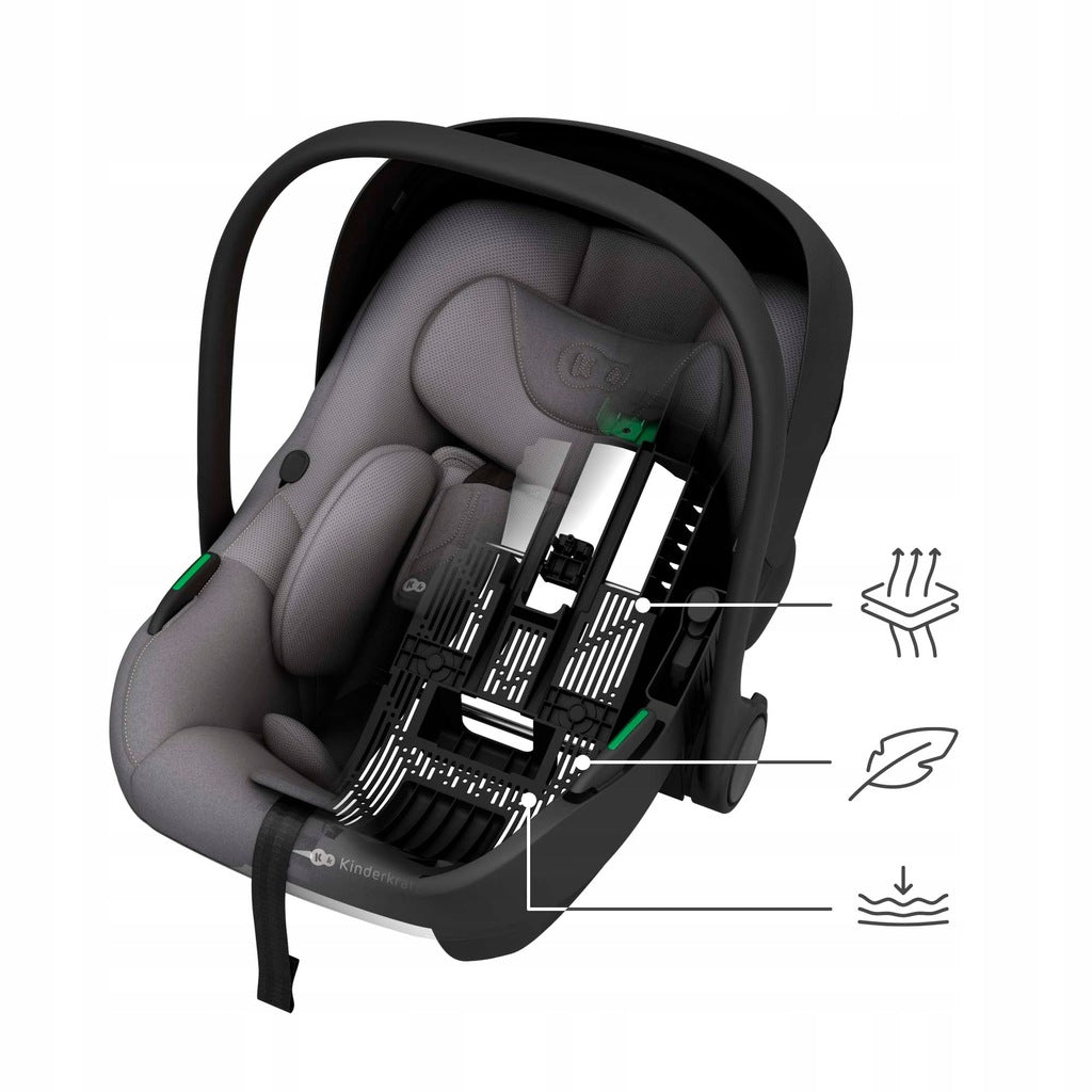 Kinderkraft I-LITE autokrēsliņš zīdaiņiem, 40-87 cm, 0-13 kg, pelēks