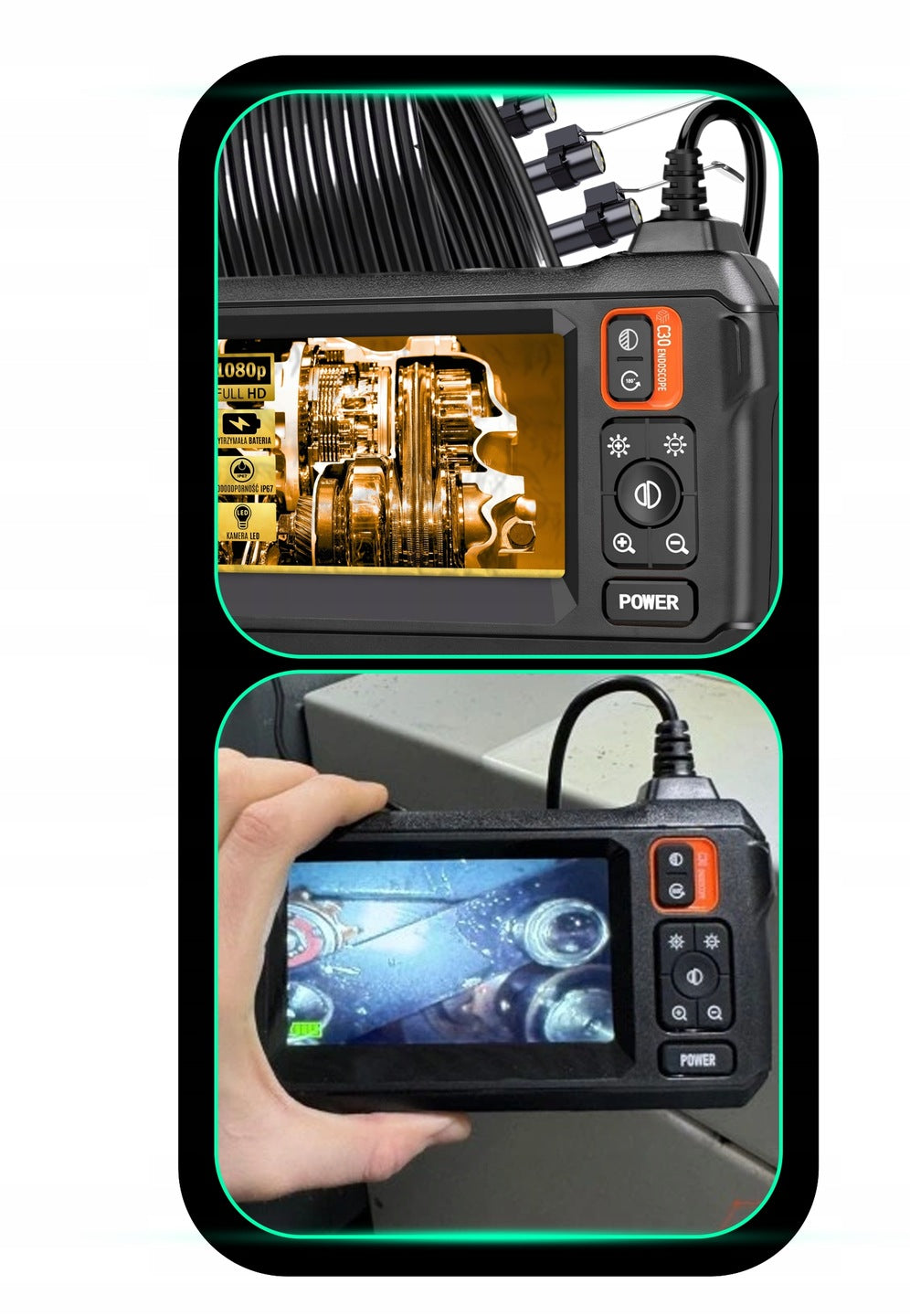 Endoskopiskā kamera ar ekrānu 5m | Full HD | IP67 | Cauruļu, kanalizācijas un auto diagnostikai