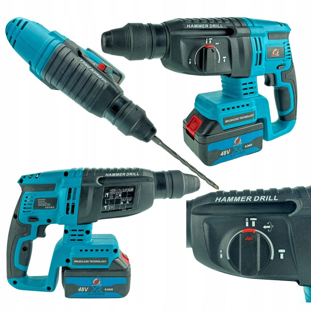 Smūginis suktuvas + SDS perforatorius + bešepetėlinis šlifuoklis + smūginis veržliasukis | 3 48 V / 5000 mAh baterijos