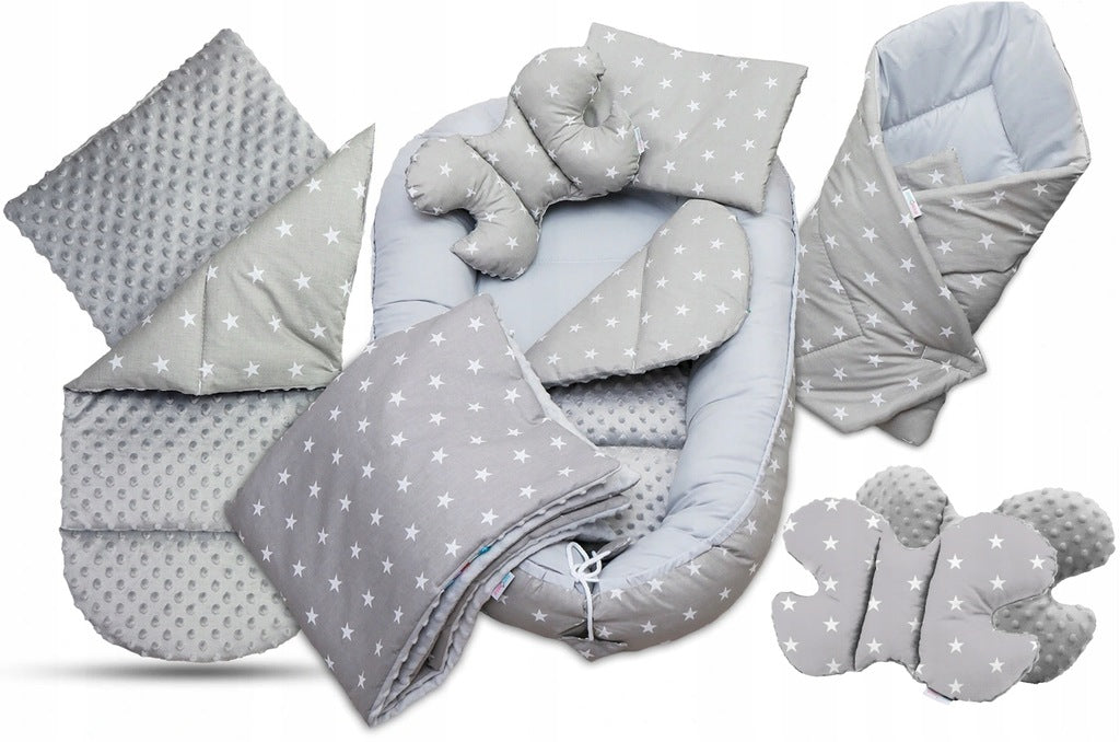 Bērnu ligzda-kokons "Minky" XXL komplekts "BabyMam", 7 daļas