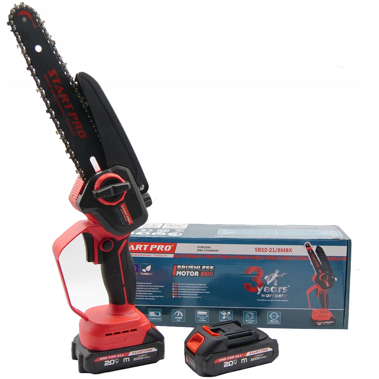 Akutoitega kettsaag 8" puuokstele, komplekt 2 x akuga