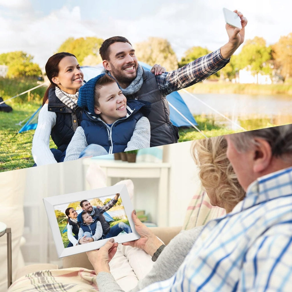 Digitālais foto rāmis, 10,1 collu IPS HD skārienekrāns ar automātisko pagriešanas funkciju