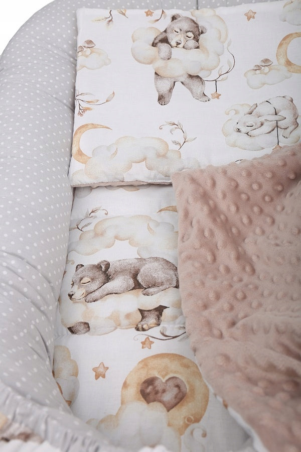 Kūdikių kokonų lizdelis „Minky“ rinkinys XXL „BabyMam“ 7 dalys