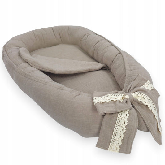 Muslininis kūdikio kokonas su linine struktūra, ELEGANT BEIGE