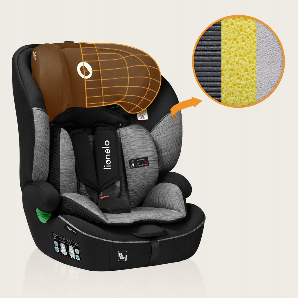 Autosēdeklis 76-150 cm, Melns, 9-36 kg, Lionelo LEVI I-SIZE