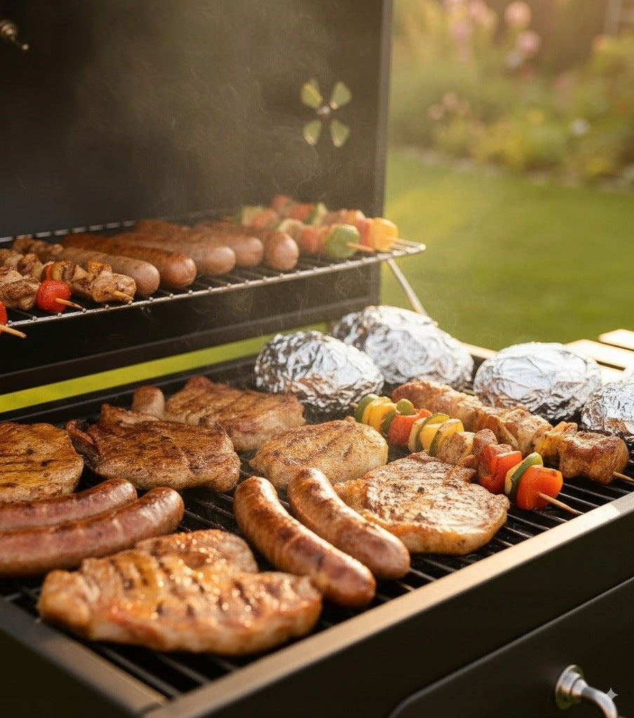 Aiaga söegrill, malmist resti kaaned riiulid