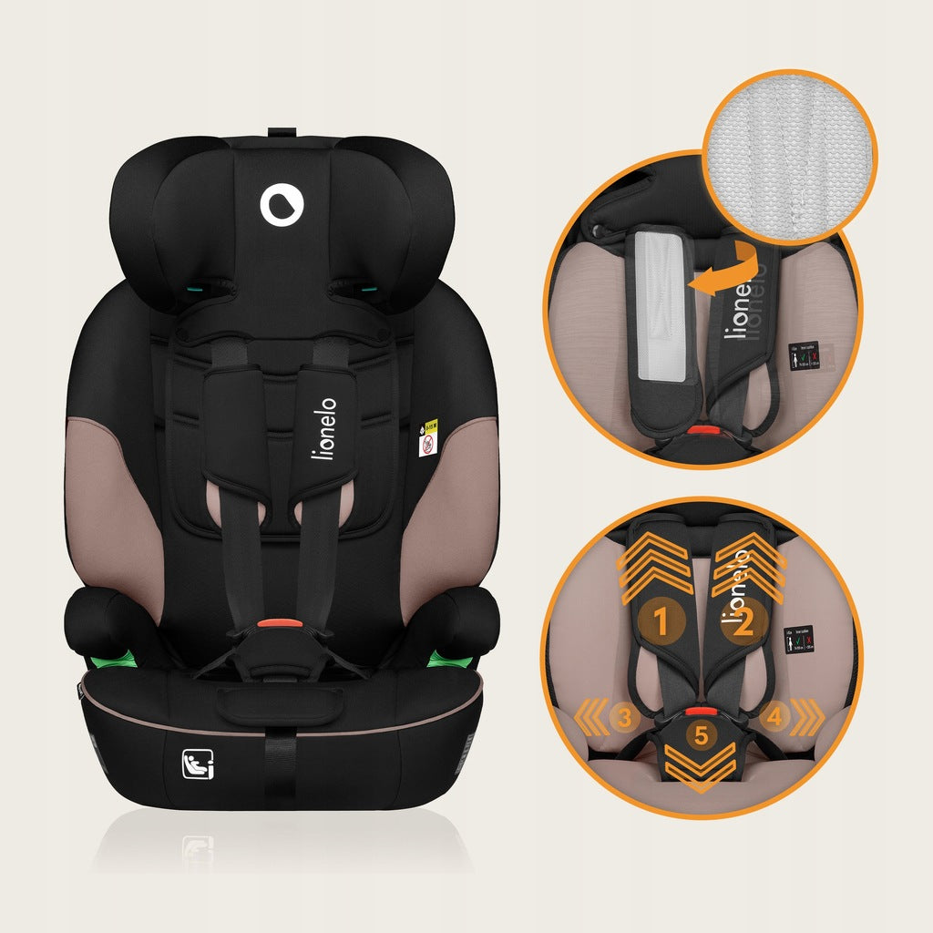 Automobilinė kėdutė 76-150 cm, pločio sėdynė 9-36 kg, Lionelo LEVI I-SIZE