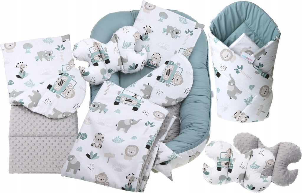 Bērnu ligzda-kokons "Minky" XXL komplekts "BabyMam", 7 daļas