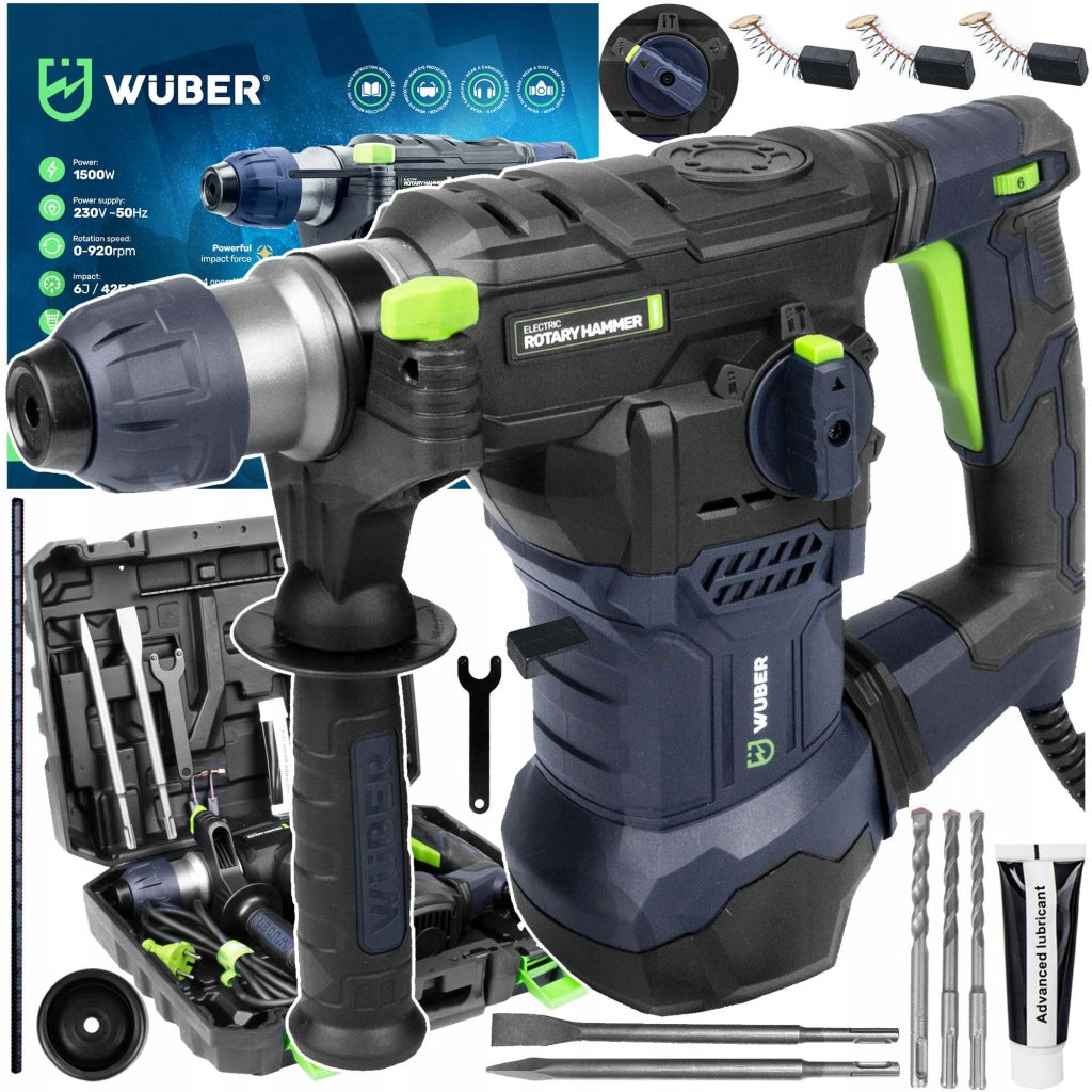1500 W smūginis gręžtuvas, 6 J smūginis plaktukas, stiprus SDS + gręžimo smaigalys