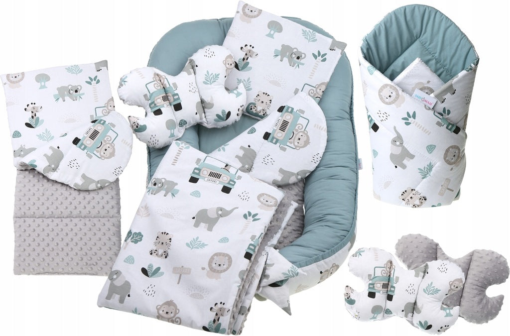 Bērnu ligzda-kokons "Minky" XXL komplekts "BabyMam", 7 daļas