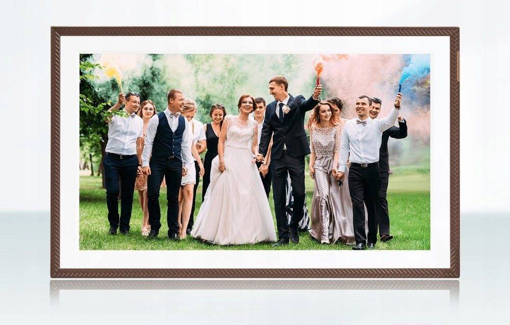 Liels digitālais foto rāmis, 15,6 collu, brūns, ar WiFi skaļruņiem